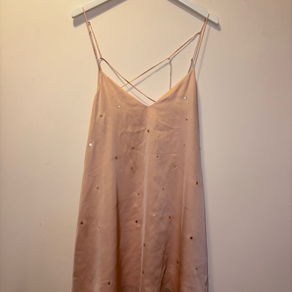 For Love & Lemons Twinkle Slip Mini Dress Blush Baby Pink Metallic Stars Tank - Picture 5 of 5
